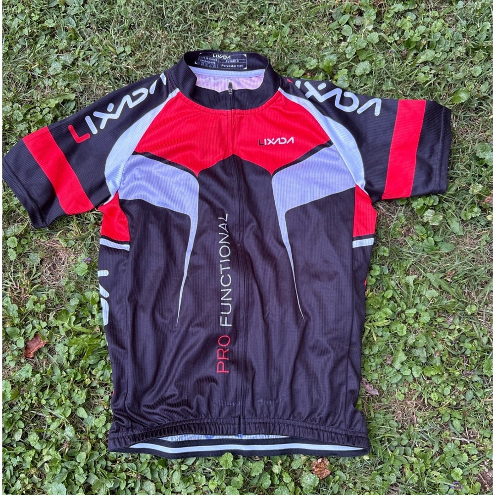 LIXADA Women's Cycling Jersey Full Zip‎ Bike Shirt Black Red Size Small